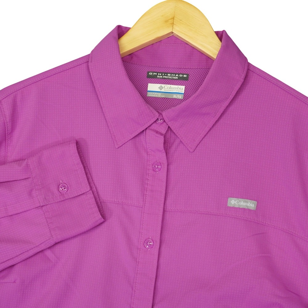 Columbia Shirt Women XL Purple Silver Ridge Lite Long Sleeve Hiking Omni-Shade